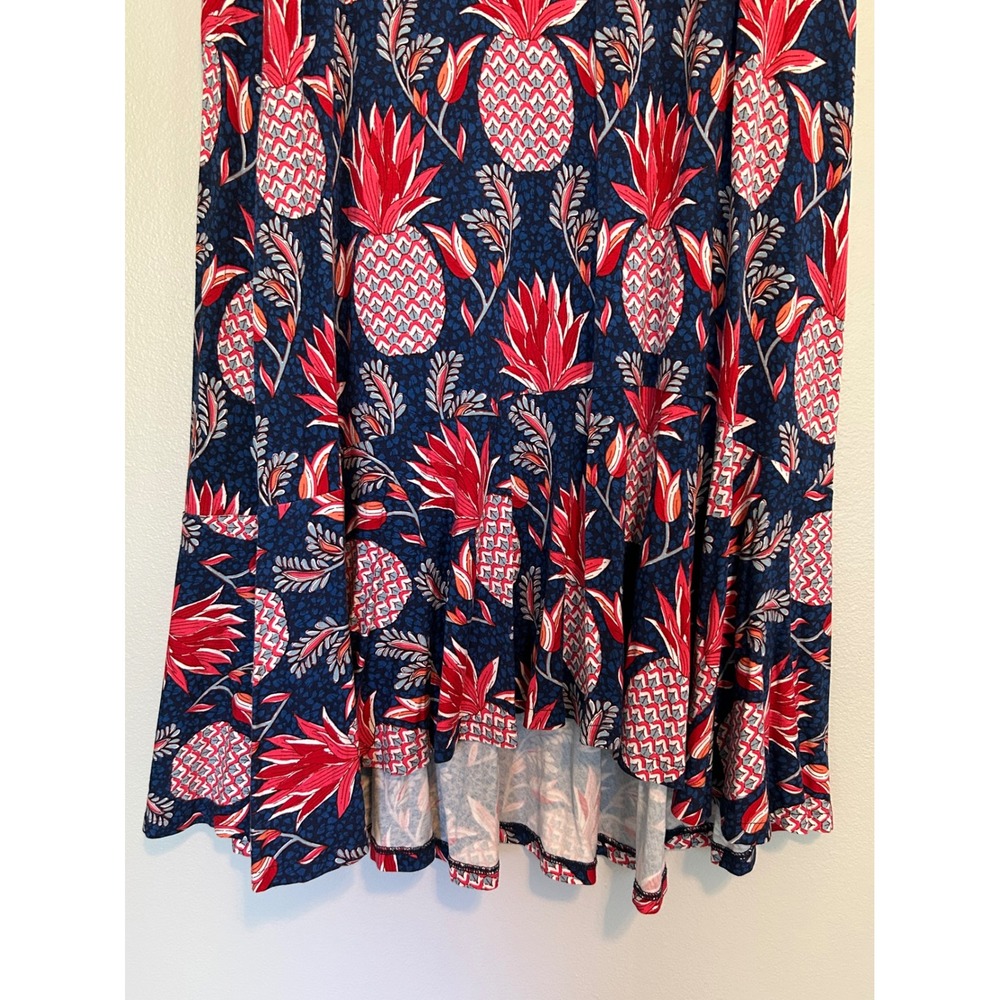 Boden Pineapple Print Navy Red  Ruffle High Low Midi Skirt US 8L Tropical Resort - Picture 3 of 7